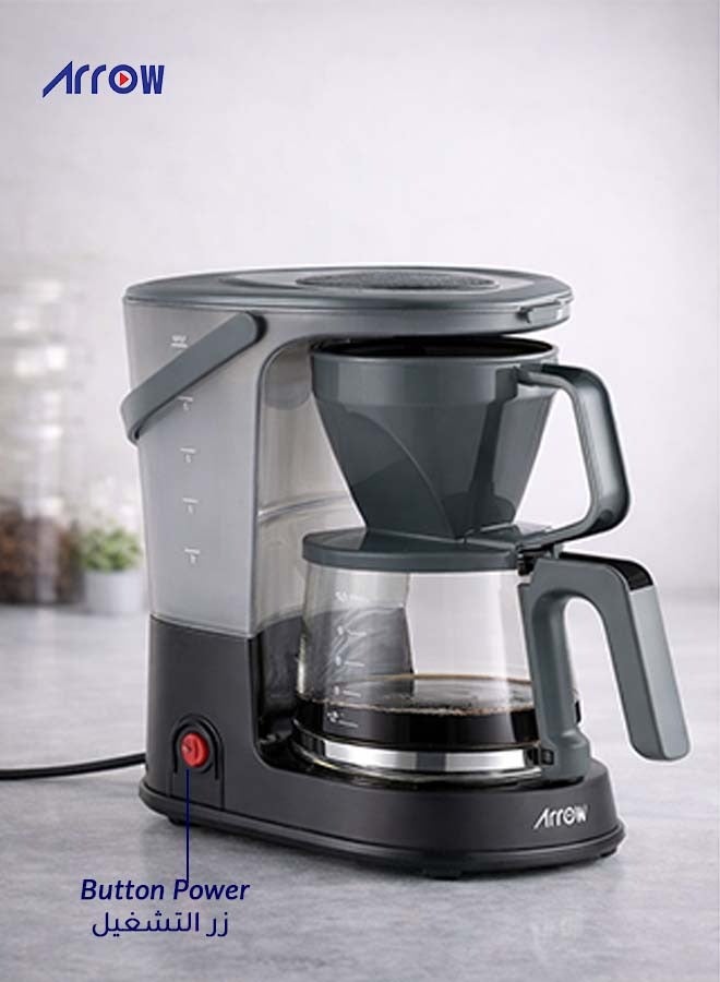 Arrow Coffee Maker, 8-10 Cup Drip Coffee Machine with 1.25L Glass Carafe, Easy-Grip Handle, Drip Stop, Non-Stick Warming Plate, Auto-Shutoff, Boil Dry Protection, Black + Grey, 750 Watts-2 years Warranty - Image 4